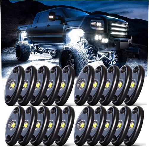 LEDMIRCY LED Rock Lights White 20PCS for Off Road Truck RZR Auto Car Boat ATV SUV Waterproof High Power Neon Trail Rig Lights Shockproof/Pack of 20,White