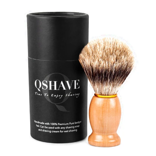 QSHAVE 100% Best Original Pure Badger Hair Shaving Brush Handmade. Real Wood Base. Perfect for Wet Shave, Safety Razor, Double Edge Razor
