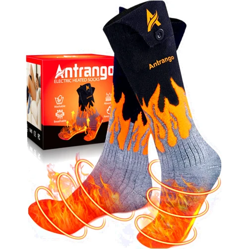 Antrango Rechargeable Heated Socks for Whole Sole, Toes and Instep, 5000 mAh Battery Powered Warm Socks for Up to 10 Hours, XL Large Thermal Heated Socks Women and Men for Camping|Hiking|Skiing|Hunting|Unisex