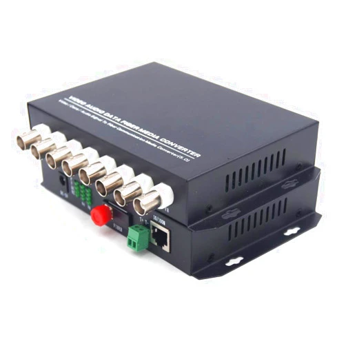 Primeda-telecom 8 Channels Video and Ethernet Over Fiber Optic Media Converters, Singlemode Fiber up 20Km (Include Transmitter and Receiver) for Video Surveillance System