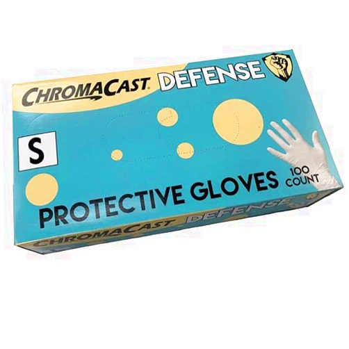 ChromaCast Defense Disposable Clear Nylon Work Bench Gloves, 100 Pack - Latex Free, Small