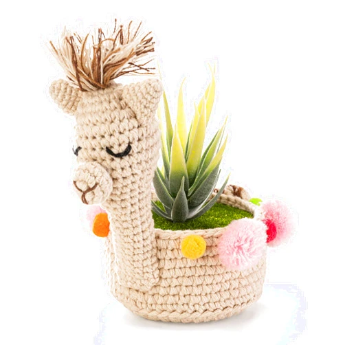 Encike Crochet Llama Planter Holder, Outdoor and Indoor Hanging Planters, Desk and Wall Planter Holders for Home and Office, Plant Hanger Gift Idea for Animal Lovers, Crochet Llama 4-inch Diameter