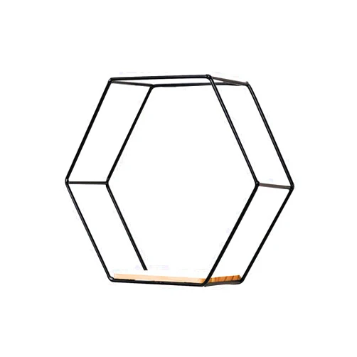 WskLinft Wood Iron Hexagonal Shelf Wall-Mounted Storage Rack for Home Hotel Luxury Decorations Black M