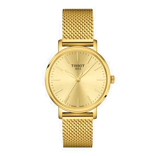 Tissot Womens Everytime Lady 316L Stainless Steel case with Yellow Gold PVD Coating Quartz Watch, Yellow, Stainless Steel, 16 (T1432103302100)