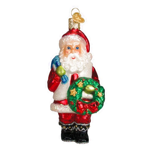 Old World Christmas Ornaments Glass Blown Ornaments for Christmas Tree, Santa with Wreath