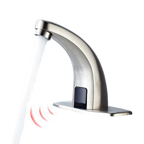 Gangang Touchless Bathroom Sink Faucet, Hands Free Automatic Motion Sensor Touchless Faucet with Hole Cover Plate for Commercial or Household, Metallic