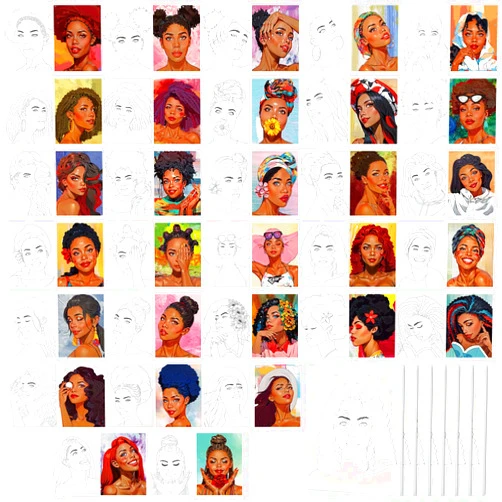 Sherr 30 Pieces Canvas Painting Pre Drawn Stretched Afro Queen Pre Drawn for Adults Kids Black Art Pre Stretched Canvas Painting Canvas Outline Bulk for DIY Party Date Gift Favor Paint and Sip