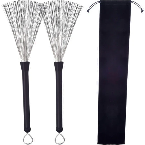 Pangda 1 Pair Drum Brushes Retractable Wire Brushes Drums Drum Sticks Brush with Comfortable Rubber Handles