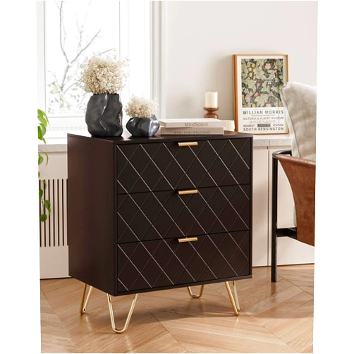 Aobafuir 3 Drawer Dresser for Bedroom, Modern Closet Dressers Chest of Drawers, Storage Dresser Chest Cabinet Organizer Unit, Small Fluted Dresser for Bedroom (Black Diamond)