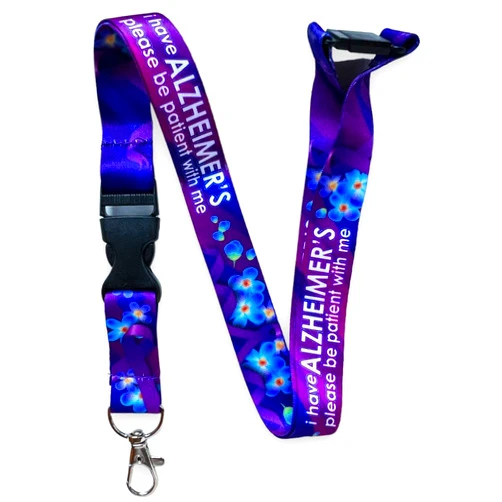 PAC Supplies Global Ltd Alzheimer's/Dementia Forget Me Not Flower Lanyard - I Have Alzheimers - Please Be Patient with Me