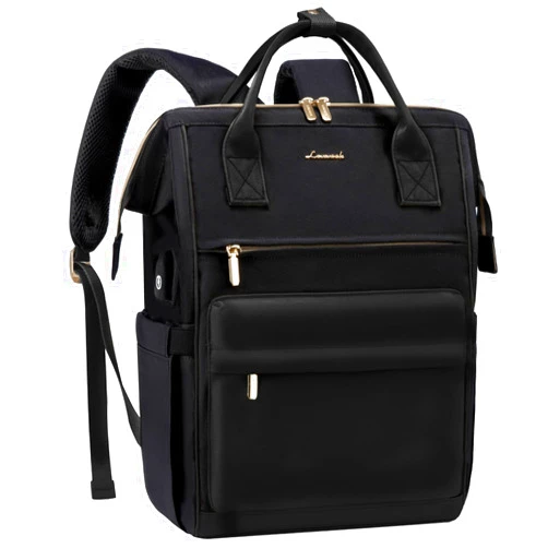 LOVEVOOK Laptop Backpack for Women, 18 Inch Work Teacher Nurse Bag, Large Capacity Business Computer Backpack Purse with USB Port, Stylish Casual Daypack for Travel,Black