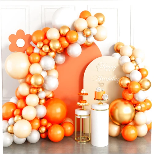 Domgoge Orange White Gold Arch Balloons Orange Nude Balloons Garland Metallic Chrome Gold Pearl White Latex Balloon Aprict Cream Beige Little Cutie Party Decorations Supplies Birthday Baby Bridal Shower
