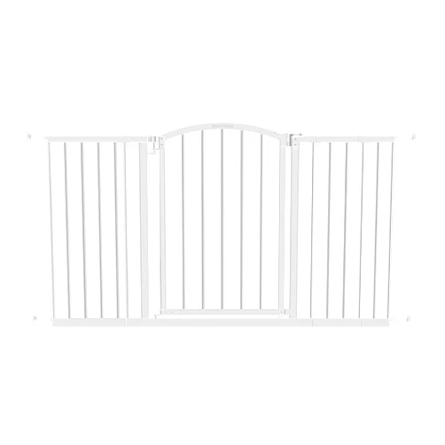 Ozzy & Kazoo Wide Walk-Through Dog Gate, Fits Openings 28.75-39.75” Wide, White Metal Dog Gate, For Doorways and Stairways, 30” Tall