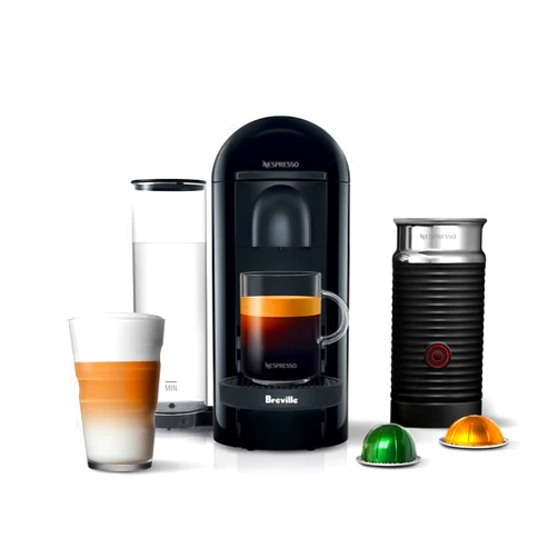 Nespresso Vertuo Plus Coffee and Espresso Maker by Breville, Ink Black with Aeroccino Milk Frother