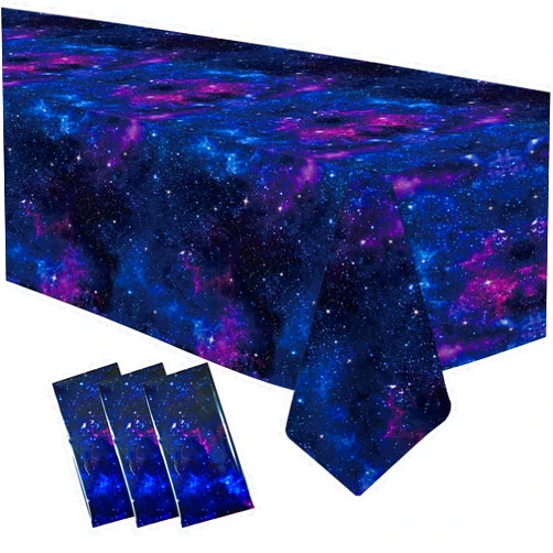 Xenorik Space Galaxy Party Tablecloth Decorations - Disposable Outer Space Birthday Party Supplies Table Cover, Starry Night Sky Birthday Baby Shower Decorations Table Cloth - 3 Pack (54in x 108in)