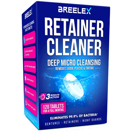 Breelex Denture Cleaning Tablets - 120 Count, Pack of 1-4-Month Supply & Denture Care - All-Purpose Retainer Cleaner Tablets - Gentle Formula for Mouth Guard Cleaner
