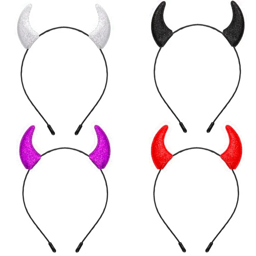 Chuangdi 4 Pieces Halloween Devil Horns Headband Glitter Devil Ears for Halloween Fancy Dress Cosplay Accessory