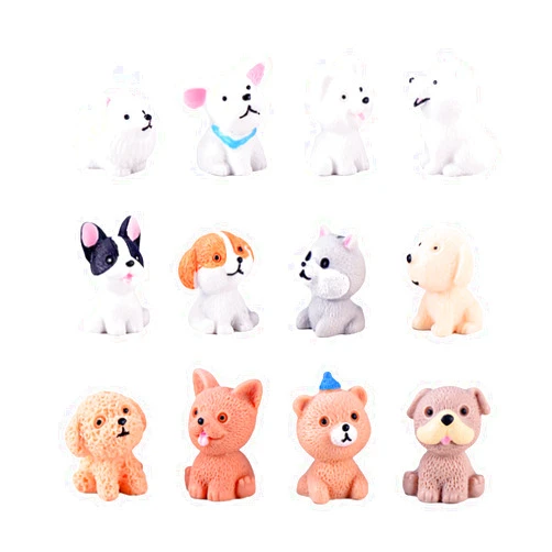 Halloluck 12 Pcs Miniature Dog Figures, Cute Animal Toy Collection, Cake Topper, Plant & Car Decor