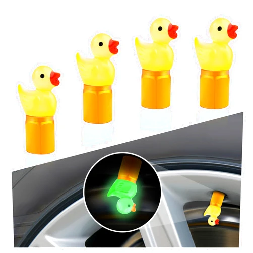 Stacool 4PCS Auto Tire Valve Stem Caps,Glow in The Dark Cute Duck Valve Caps for Car Tires,Universal Car Tire Air Caps Replacement Car Decorations for Most Trucks Motorcycles Bicycles (Yellow)