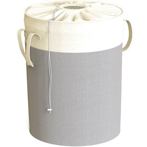 Simple Houseware 74L Collapsible Laundry Hamper, Round Cotton Basket with Drawstring Closure and Handles, Gray