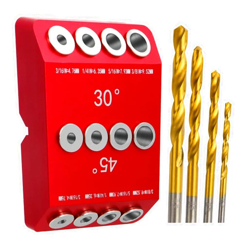 Chaoos 30 45 90 Degree Drill Guide Drills Right Angles Or Mitered Corners.All-Metal Construction Angle Drill Guide Equipped with 4 Sizes Guide Holes for Cable Railings and Stair Rails