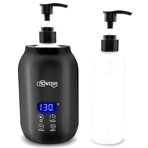 AOWOSA Massage Oil Warmer Bottle Professional Electric Lotion Digital Heater for SPA, Automatic Oil Warmer Heated Oil Lotion Cream for Salon, Barber Shops, Home, with Two Oil Bottle Dispenser (Black)