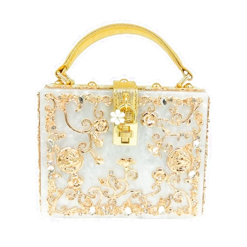 MbeLLO Women's Sophisticated Handbags Women Fashion Flower Shoulder Bags Acrylic Box Clutch Tottes Purses And Handbags Crossbody Bag (Color : PInk) (Color : White)