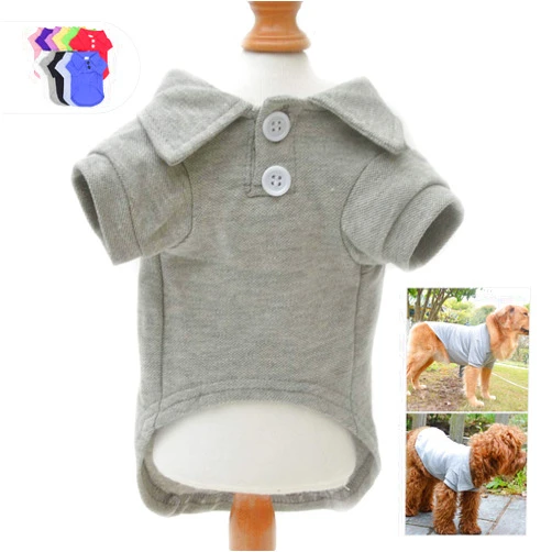 lovelonglong Basic Dog Polo Shirts Premium Cotton, Polo T-Shirts for Large Medium Small Dogs with a Two-button Collar Blank Color Gray S