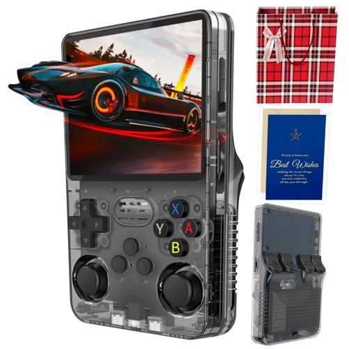 VINEGO R36s Handheld Game Console, 3.5 Inch IPS Screen Retro Handheld Game Console with 128g TF, Video Games Consoles with 3000mah Battery, Built-in 17000+ Classic Games for Adults Family Members (Gray-128G)