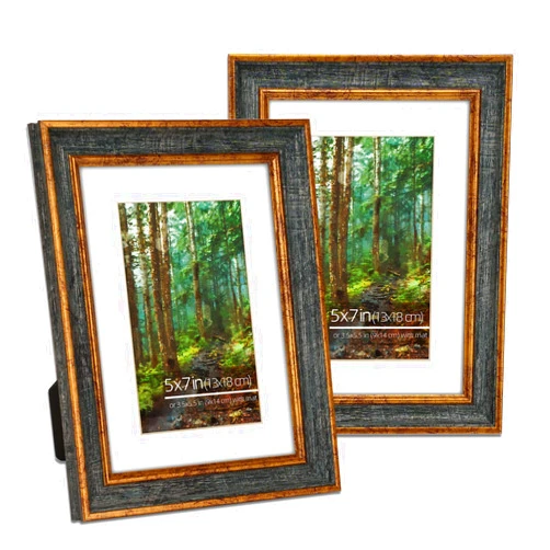 DUCIHBA 5x7 in 2 Pack Charcoal Black and Antique Gold Accents Ornate Classic Picture Frame, Matted for 3.5x5.5 inches Photos, Paintings or Fine Arts, Real Glass Protection