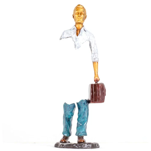 R REALONG Bronze Traveler Sculptures - Limited Edition Modern Abstract Hollow Body Decorative Art, Luxury Bronze Hollow Men Statues & Abstract Life Journey Figures (15.7-Inch White Traveler with Briefcase)