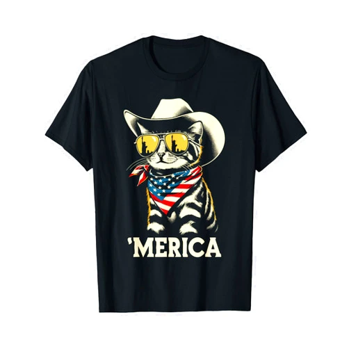 Nerrrdy USA 'Merica Cat 4th of July Men Women Kids Funny Patriotic T-Shirt