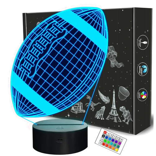 FULLOSUN Football 3D Night Light, American Football 3D Illusion Lamp for Kids with Remote 16 Colors Changing, Creative Birthday Rugby Gifts for Boy Girl Bedroom Decoration