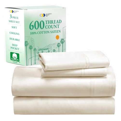 California Design Den Luxury Twin Sheet Set - 100% Cotton, 600 Thread Count Deep Pocket Twin Sheets, Soft Hotel-Quality Bedding with Sateen Weave - Ivory