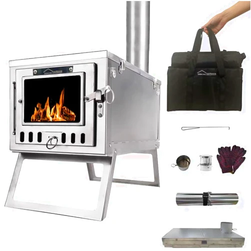 DANCHEL OUTDOOR S6/SSG Portable Hot Tent Wood Stove Camping Collapsable, Small Folding Camping Stoves Wood Burning 304 Stainless Steel Wood Stove with 7.2ft Chimney