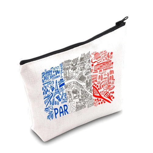 LEVLO Paris France Lover Makeup Bag Paris Eiffel Tower Map Travel Vacation Holiday Cosmetic Bag BFF Women Gift (PARIS)