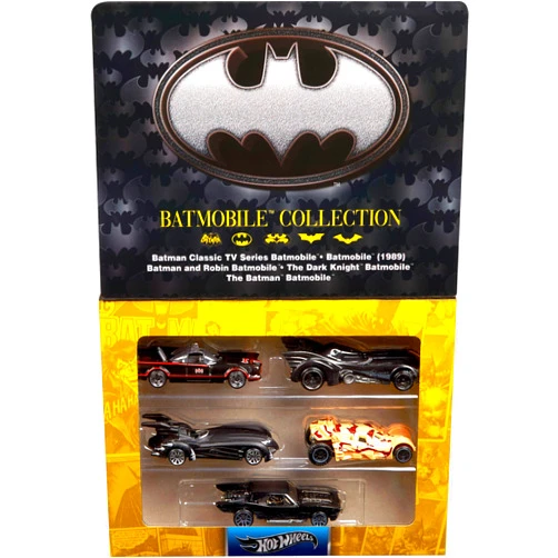 Hot Wheels 1:64 Scale Die-Cast Toy Cars, Set of 5 Batman 85th Anniversary Vehicles with 5 Different Batmobile Replicas in Commemorative Packaging