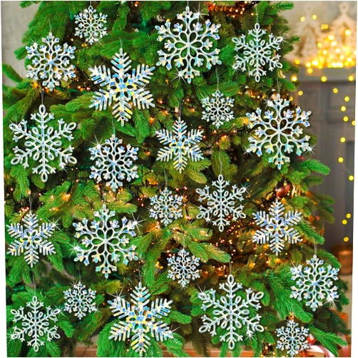 Kockuu 36 Pack Christmas Ornaments Snowflakes Decorations - Iridescent Plastic Snowflakes Hanging Decorations for Winter Holiday Christmas Birthday Party Decorations Supplies
