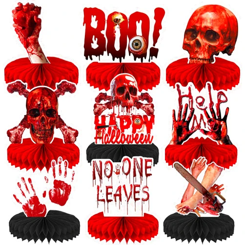 Maoyues 9pcs Halloween Table Decorations Honeycomb Centerpieces，Bloody Halloween Centerpieces ，Tables Toppers Party Decorations Supplies, Halloween Table Sign Decor