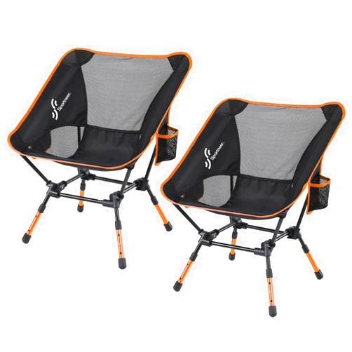 Sportneer Camping Chairs, 3 Heights Adjustable Camping Chairs for Adults, Folding Chairs for Outside with 2 Side Pockets for Camping Hiking Picnic Outdoor (2, Orange)