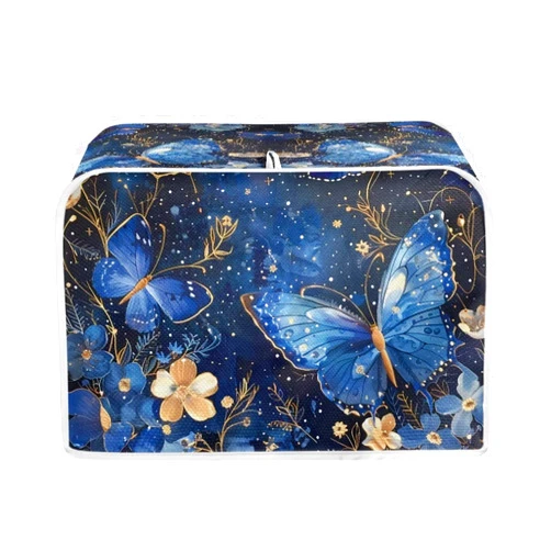Salabomia Butterfly Toaster Dust Cover 2 Slice, Floral Anti-Sputtering Toaster Covers, Washable Decorative Bread Toaster Cover, Dust Fingerprint Protection for Toasters Bread Maker, Blue