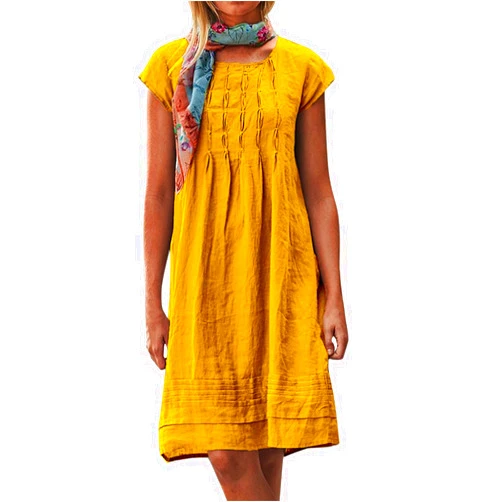 PTOLOCIF Solid Dress Short Sleeve Fold Loose Round Neck Mini Dress Holiday Dress Size Dresses for