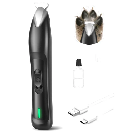 Dodiff Dog Paw Trimmer with LED Light, Rechargeable Cordless Dog Clippers with Wider Blade for Grooming Pet's Paw Pad, Low Noise 2 Speed Electric Cat Hair Shaver for Small Areas