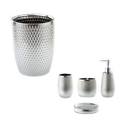 BASDHE Bathroom Accessories Set 5 Piece Bath Ensemble Includes Trash Can,Toothbrush Holder,Toothbrush Cup,Soap Dispenser,Soap Dish for Decorative Countertop and Housewarming Gift, Grey