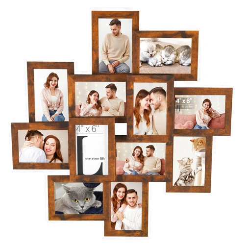 SONGMICS 4x6 Picture Frames Collage Wall Decor, 12-Pack Photo Collage Frame, Multi Picture Frame Set with Glass Front, Assembly Required, Rustic Brown URPF022X01