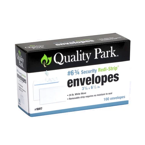 Quality Park #6 3/4 Self-Seal Security Envelopes, Security Tint and Pattern, Redi-Strip Closure, 24-lb White Wove, 3-5/8 x 6-1/2, 100/Box (QUA10417)