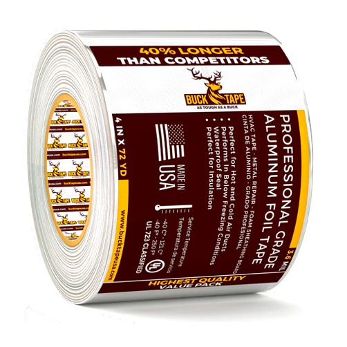 BUCK TAPE AS TOUGH AS A BUCK Buck Professional Grade Aluminum Foil Tape - 4 Inch x 216ft (72 yd) 3.6 Mil - Ideal for HVAC, Metal Repair & Insulation - Heat Resistant & Waterproof - Perfect for Sealing Ductwork & Vents