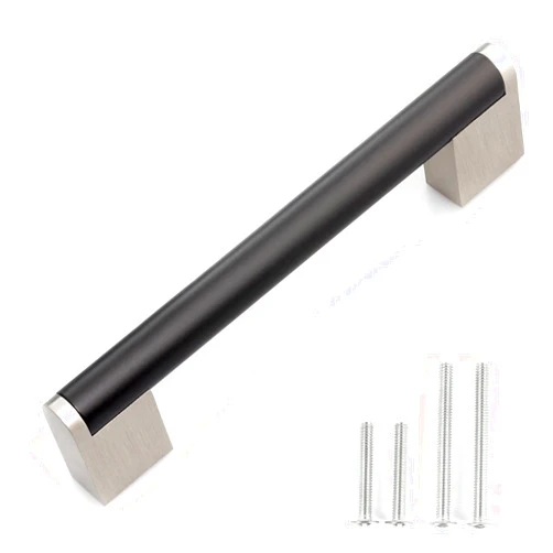 FULGENTE Black and Nickel Cabinet Handle Brushed Square Base Stainless Steel Drawer Pulls for Kitchen Bathroom Cupboard Cabinets Handles(Hole Spacing: 6-1/5