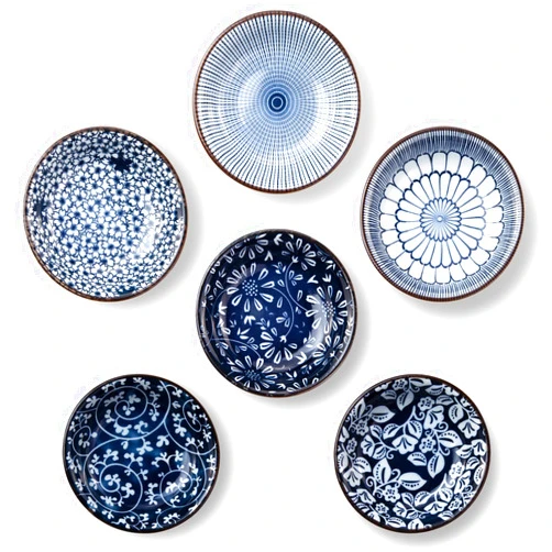 Eisinly Dipping Bowls, Soy Sauce Dish Ceramic, 3 OZ Small Serving Bowls for Side Dishes Vintage Blue Stylish Design, Set of 6 Mini Appetizer Plates for Condiment Sushi Ketchup BBQ Party, 4 Inch