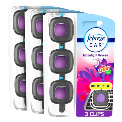 Febreze Car Air Freshener Vent Clip Gain Moonlight Breeze Scent, .06 fl oz. 3 Ct Pack of 3